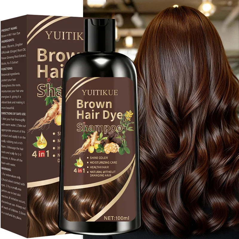 YUITIKUE Brown Hair Dye Shampoo – 4-in-1 Gray Coverage 100ml