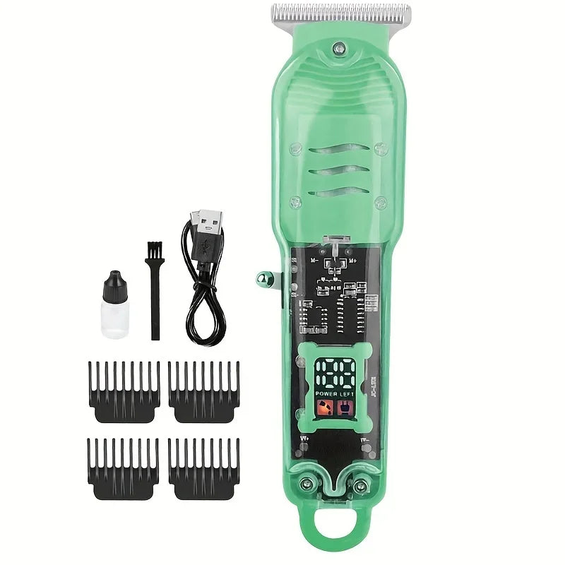 Professional Transparent Body Electric Hair Clipper for Men USB Rechargeable Trimmer Hair Cutting Machine Holiday Gift for Him Oasis Select green