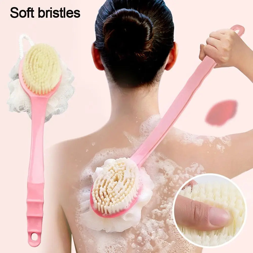 2-in-1 Double-sided Long Handle Shower Brush Body Clean Bath Brush Exfoliating Soft Bristle Shower Cleaning Tools Oasis Select