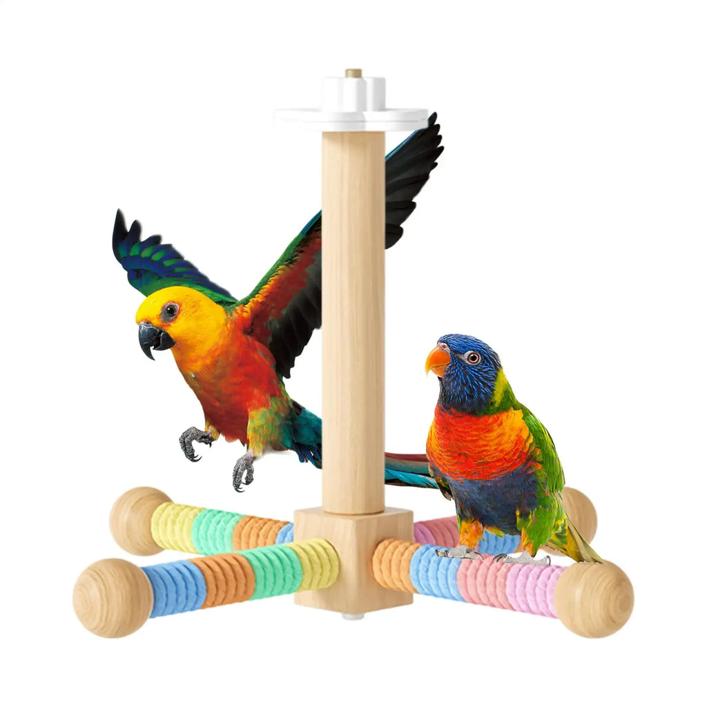 Rotating Wood Bird Perch Toy | Windmill Design for Parrots