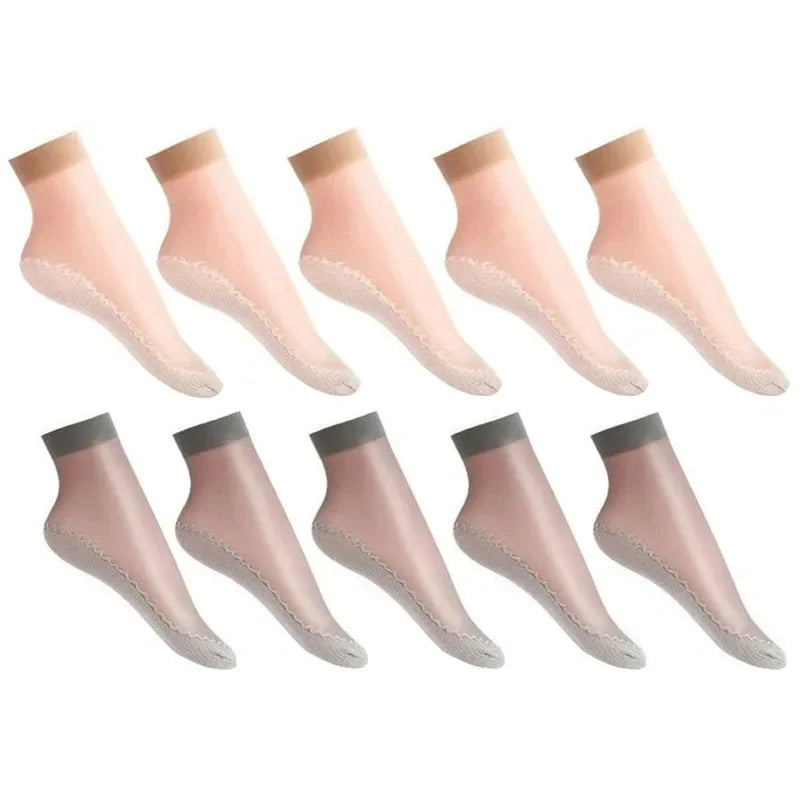 10/20pairs womens anti-slip cotton socks, sweat absorbing anti-slip cotton bottom stretch socks Oasis Select 5Beige 5Gray