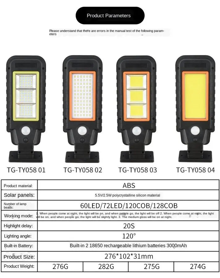 Outdoor Lighting Solar Lights Intelligent Sensing Wall Lamp with Remote Control 128*COB Street Lamps Courtyard Light Oasis Select