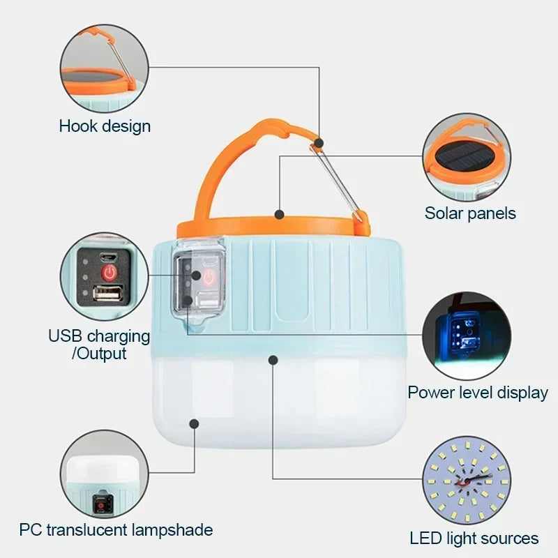 Solar Camping Light LED Rechargeable Lanterns with Remote Control Waterproof Power Bank Lights Outdoor Emergency Flashlight Oasis Select