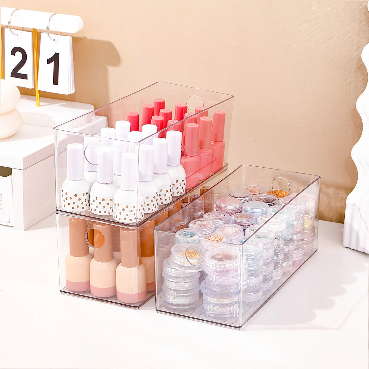 1pc/2pcs/3pcs acrylic stackable nail polish storage box round-hole drawer type for cosmetics nail art decorations storage Oasis Select