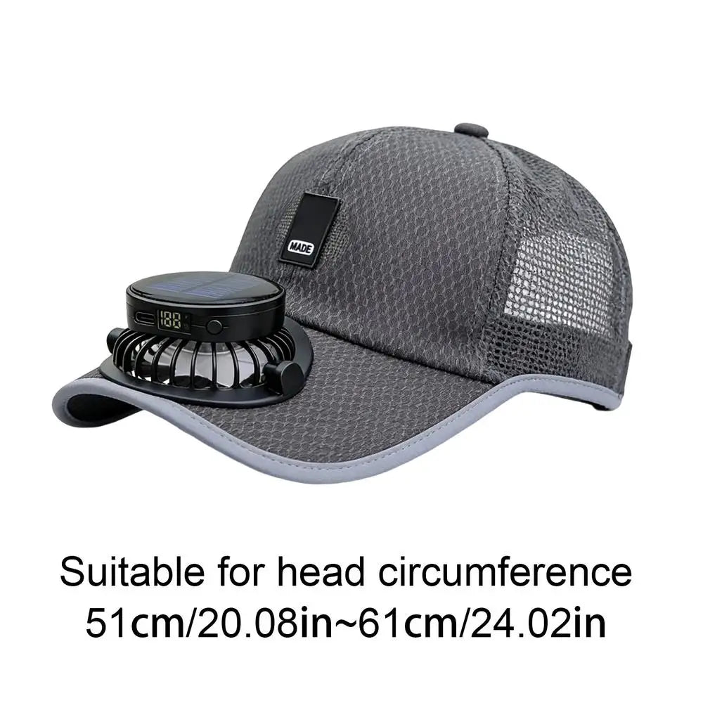 Summer Sunhat with Solar Fan Sun Block Baseball Hat with Solar Fan USB Charging Fan Outdoor Sunhats Sunscreen Sunshade Hats Oasis Select grey round