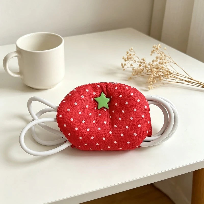 Harajuku Korean Earphone Decoration Accessories Handmade Fabric Cute Tomatoes Wave Dot Earphone Storage Bag Data Cable Organizer Oasis Select