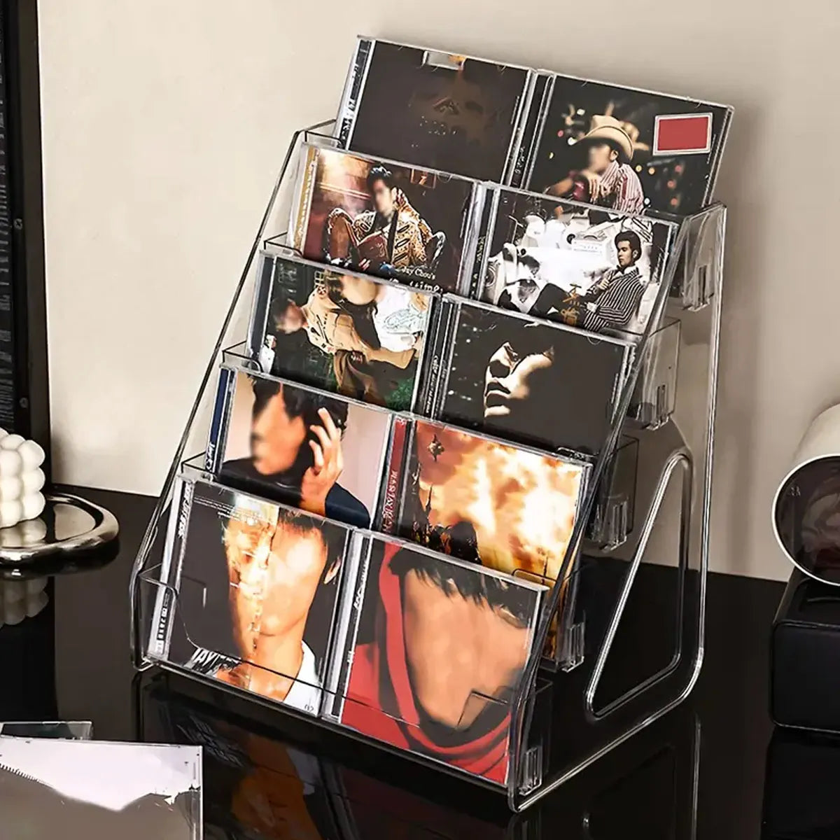 3/5-layer CD rack, album display rack, transparent storage rack for records, and tapes, multifunctional counter display rack Oasis Select