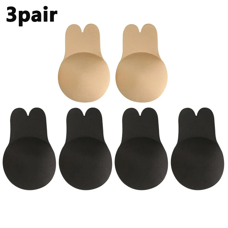 Women Breast Lifting Stickers Push Up Bras Silicone Invisible Chest Strapless Breast Rabbit Lift Up Tape Nipple Cover Bra Pads Oasis Select Mixed-3pair 1 13cm