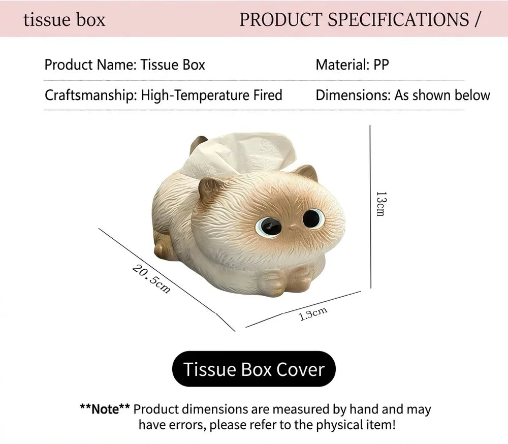 Cute Cat Ceramic Tissue Box Holder, Kawaii Cartoon Animal Napkin Dispenser, Creative Desktop Organizer for Home Office D Oasis Select
