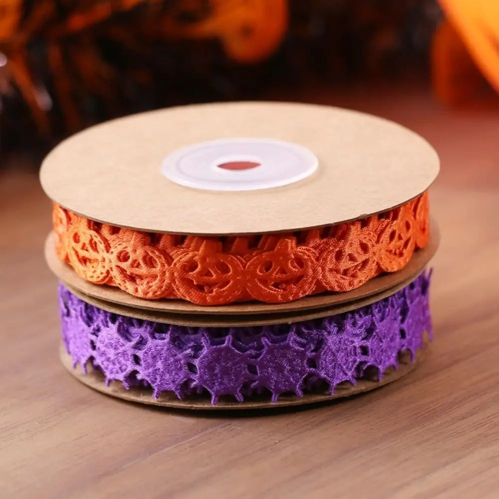 Embossed Design Halloween Ribbon 10m Length Handmade Pumpkin Ribbon DIY Ribbon Polyester Material Ghost Ribbon Gift Wrapping Oasis Select