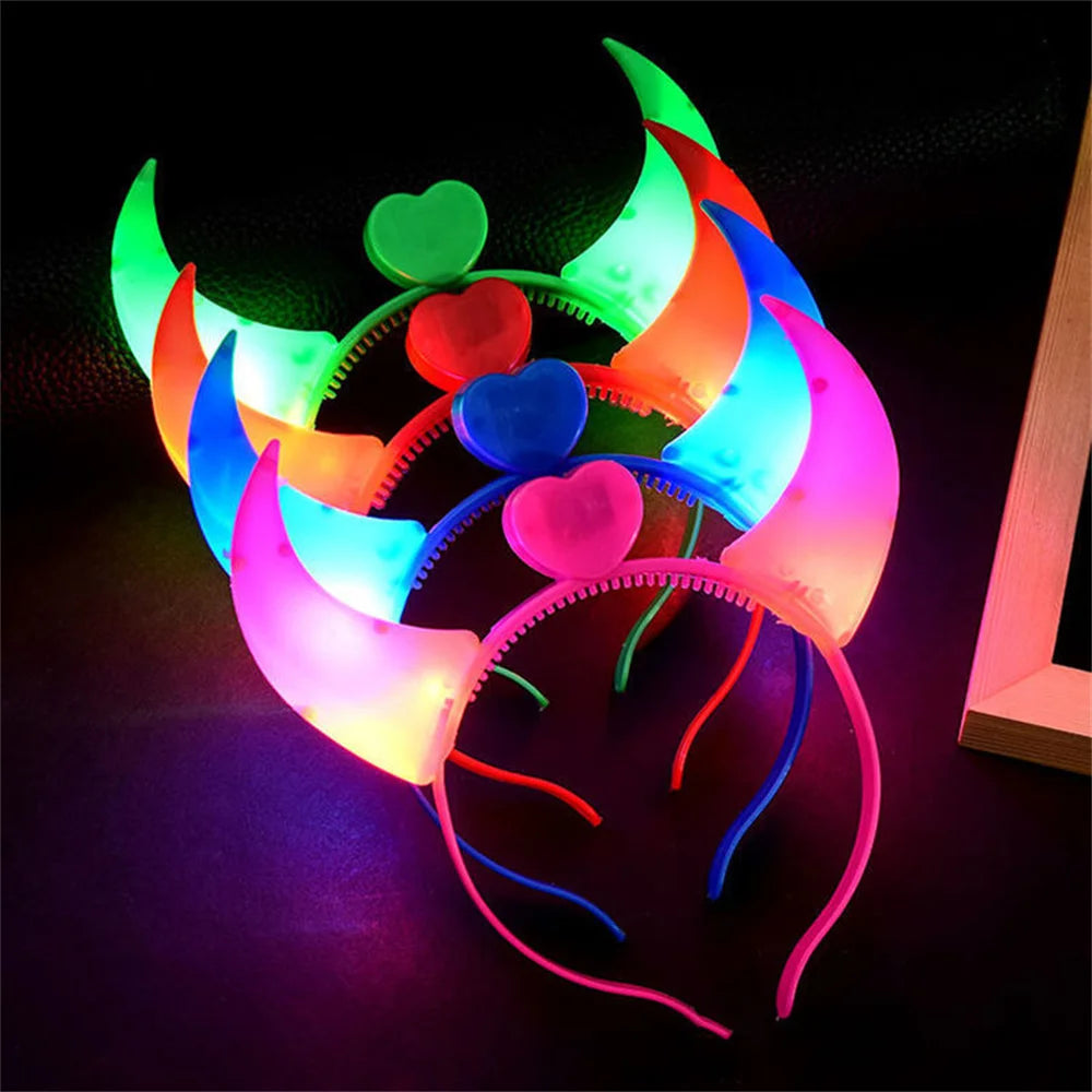 Halloween Decoration Devil Horn Luminous Hairhoop Led Hairband Flashing Glow Headress Light Up Hair Access Cosplay Glowing Prop Oasis Select
