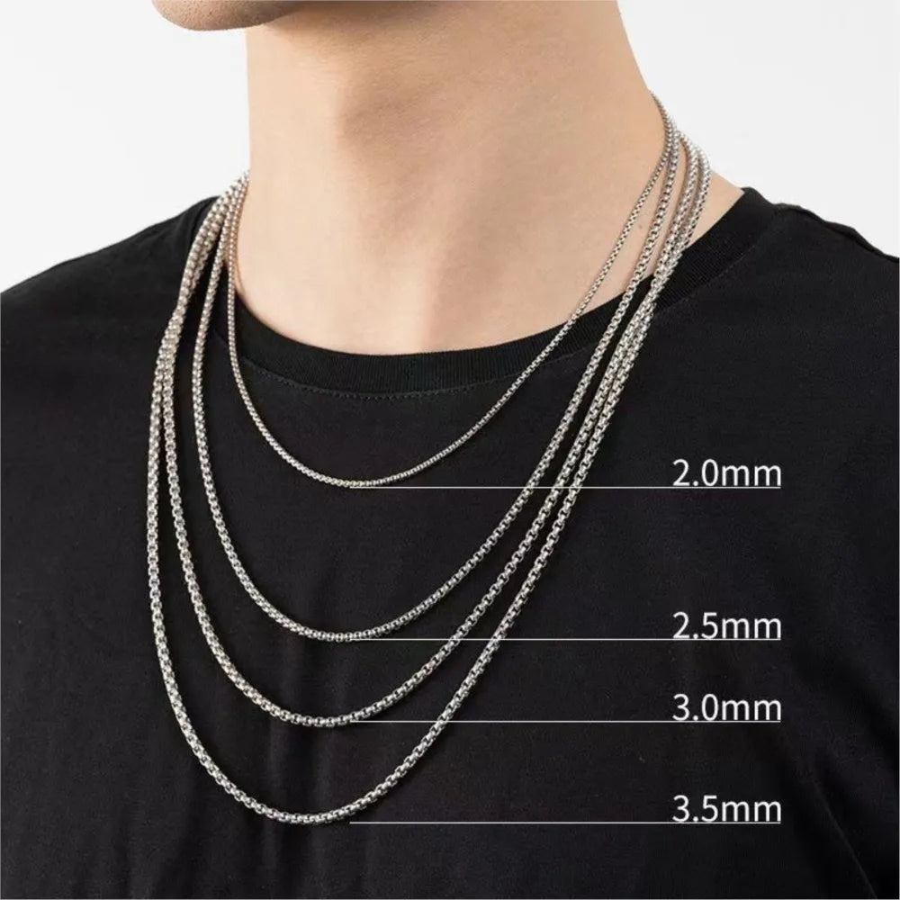5pcs Stainless Steel Square Box Link Box Chain Necklace Jewelry Gift for Men and Women 2/2.5/3mm 50/60/70cm Length Oasis Select