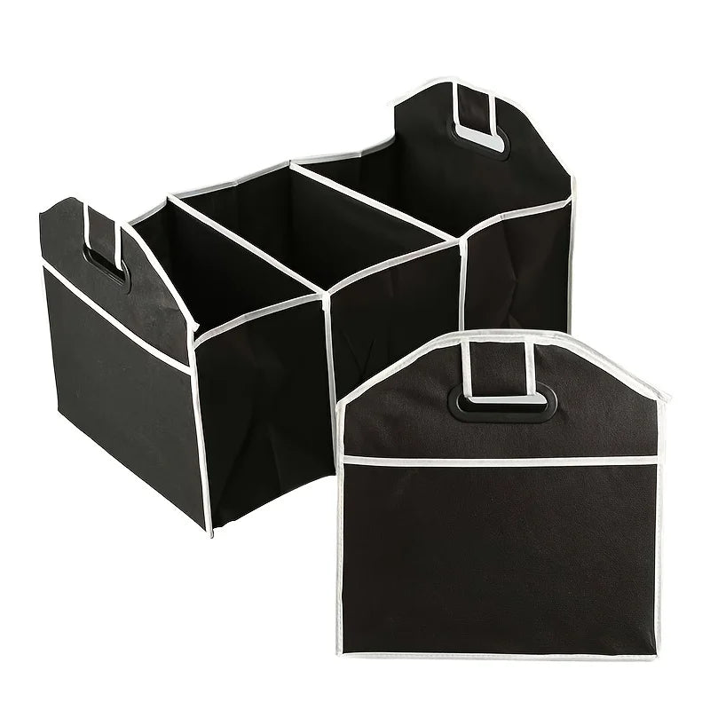1pc Universal Car Trunk Organizer Portable Foldable Waterproof Auto Storage Bag With 3 Compartments For SUV Truck Van Sedan ﻿ Oasis Select black