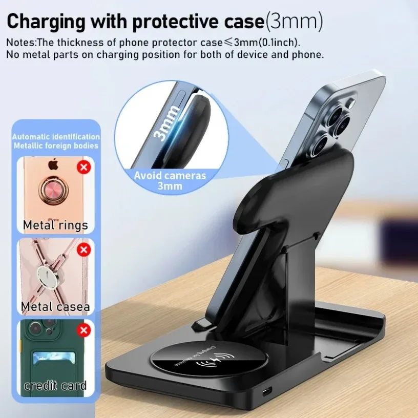 Foldable 3 in 1 Wireless Charger Portable Travel Charging Station Fast Charge for iPhone Apple Watch AirPods Business Trip Oasis Select