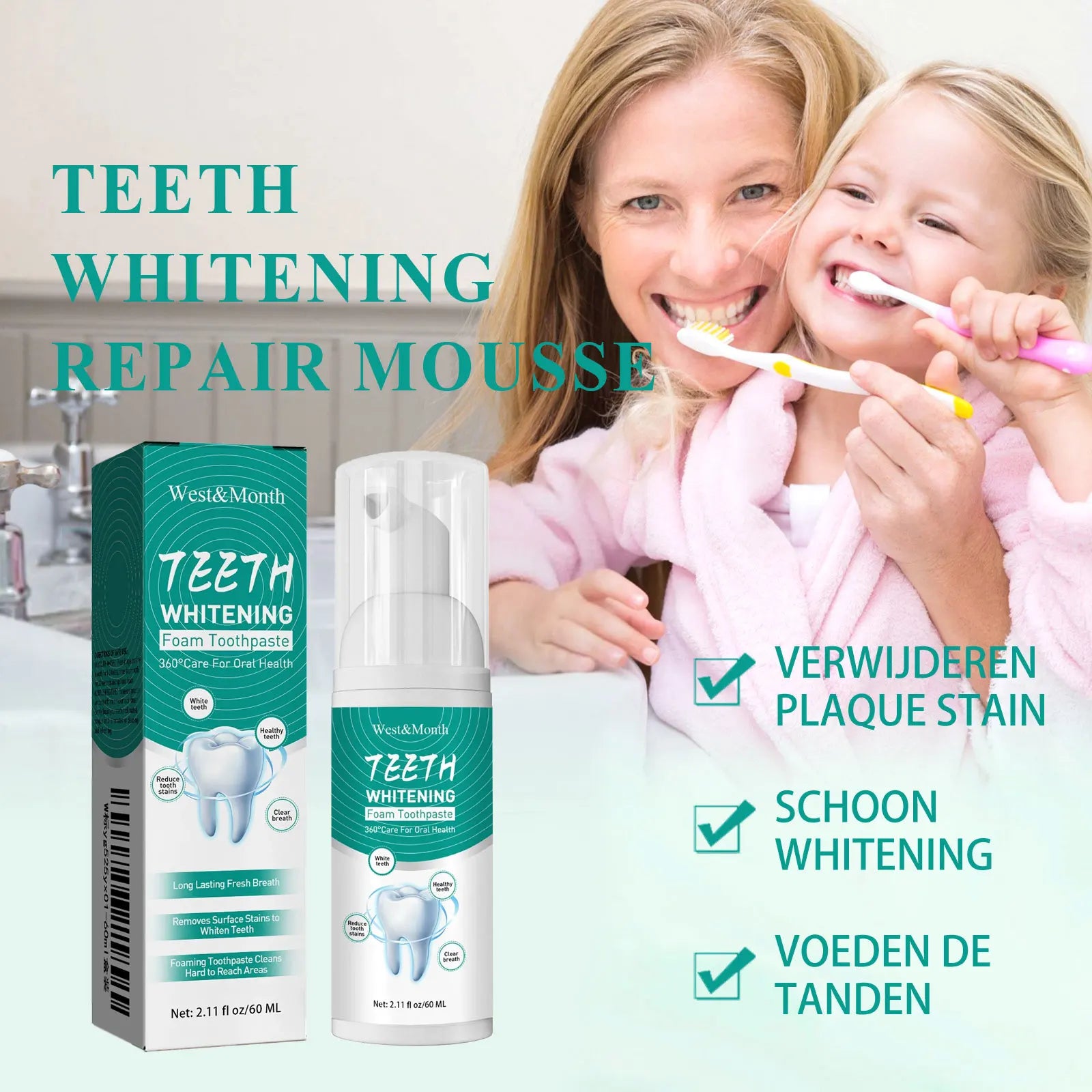 Whitening Foam Toothpaste Mousse – Plaque & Stain Removal