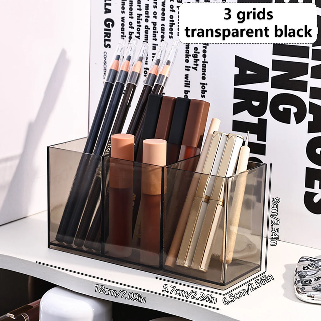1pc Desktop Acrylic Transparent Makeup Brush Storage Box Organizer Portable Lipstick Makeup Brush Makeup Pen Holder Storage Box Oasis Select transparent black 1
