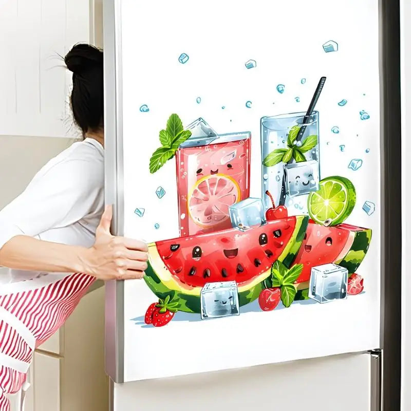 Cool Summer Watermelon Drink Wall Sticker Kitchen Refrigerator Decorative Decal Self-Adhesive Waterproof Removable Home Decor Oasis Select