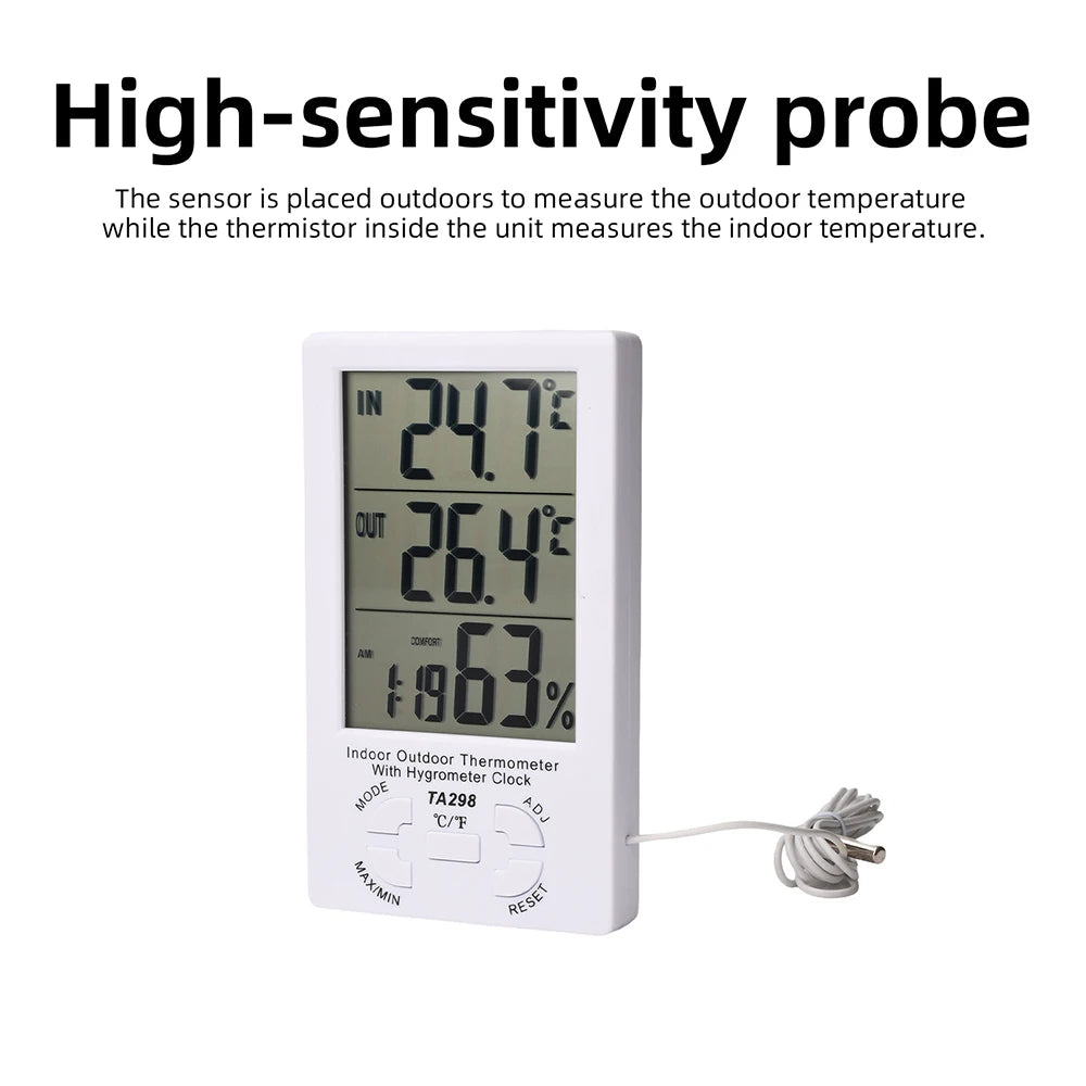 TA298 Digital Thermometer Hygrometer Indoor Outdoor Temperature Humidity Meter Sensor Clock ℃/℉ High Accuracy Home Thermometer Oasis Select