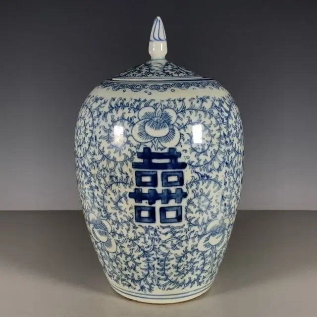 Antique Porcelain Duble Happiness Lotus Pattern Ceramic Jar Antique Ornaments For Living Room Oasis Select Jar X1