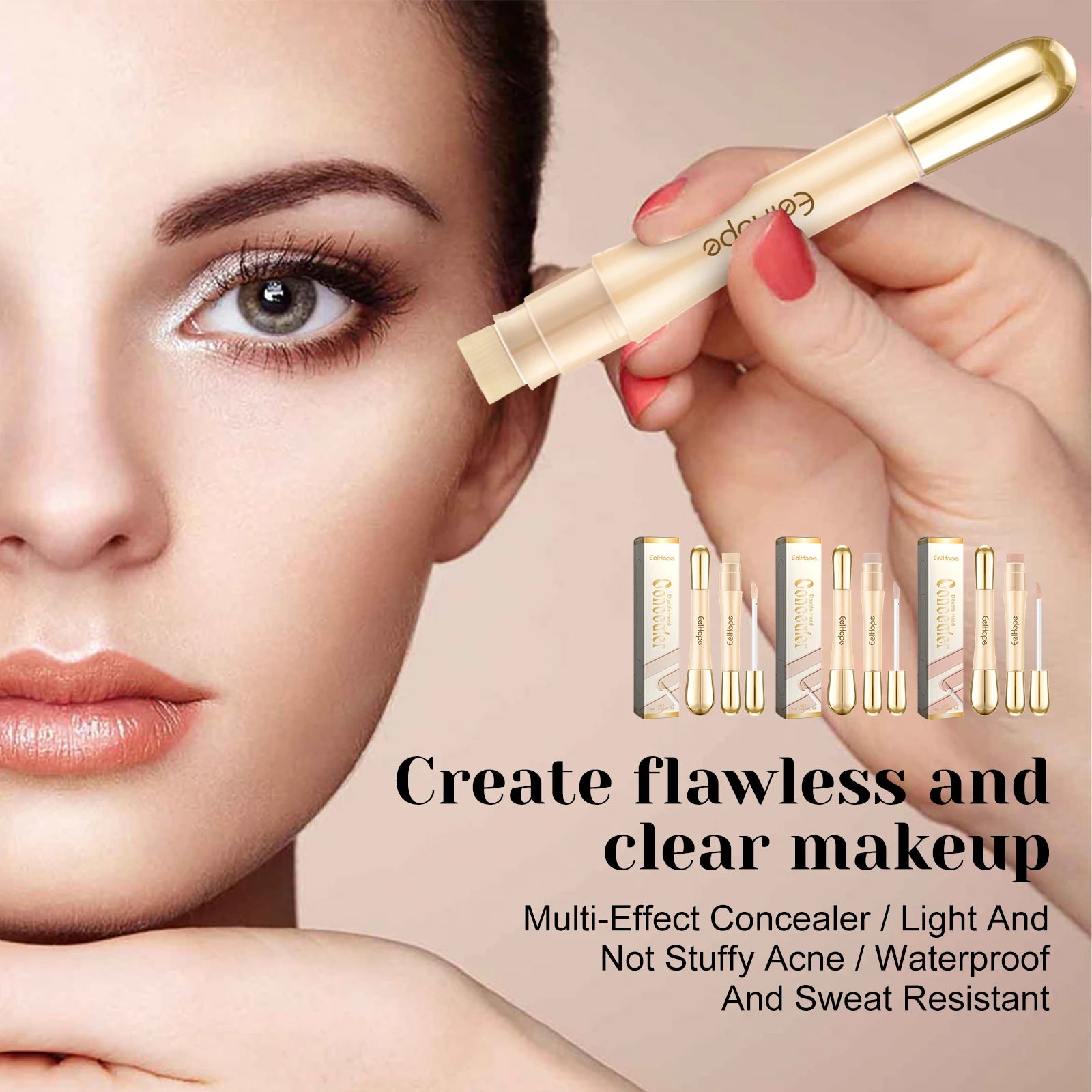 Double Head Concealer Waterproof Long Lasting Concealer For Dark Circles Acne Marks Natural Shade Moisturizing Non-Comedogenic Oasis Select