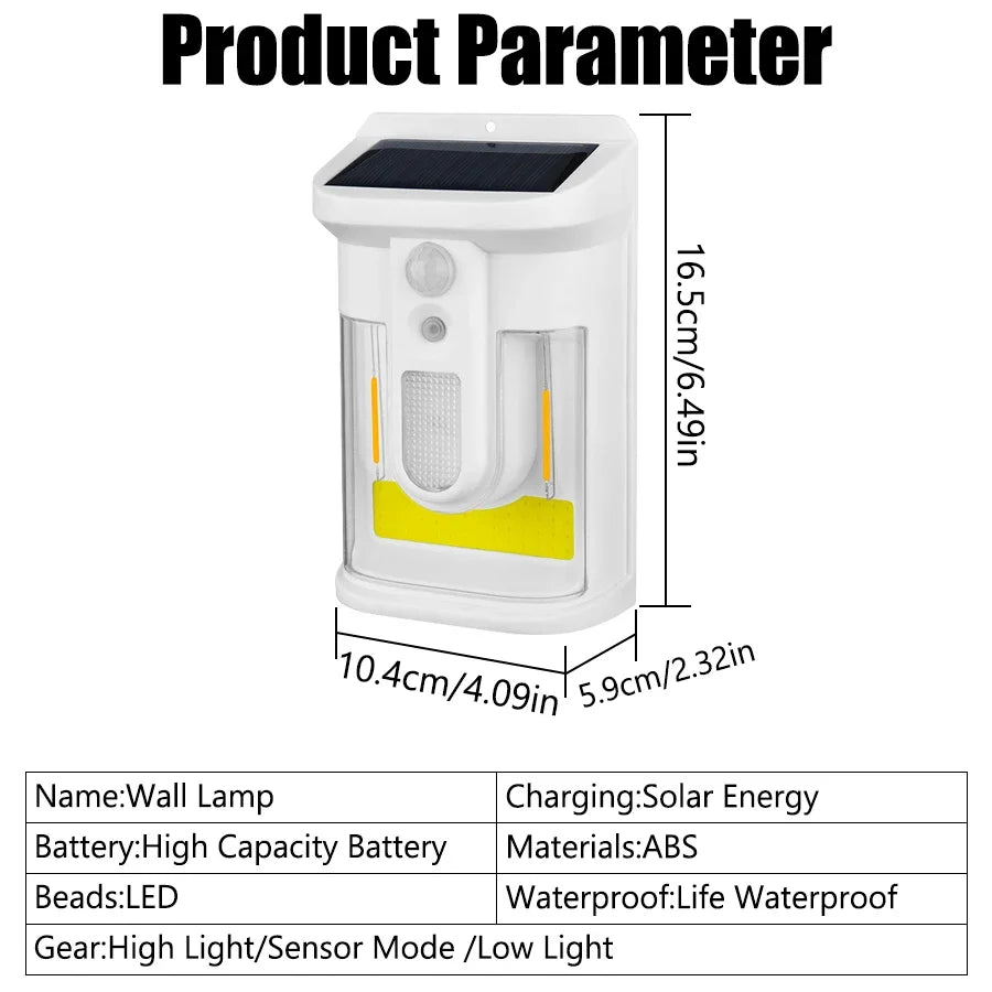 Solar Outdoor Wall Light PIR Sensor | 18650 Battery Night Lamp
