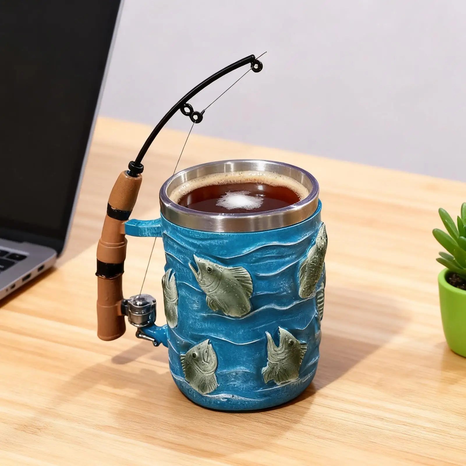 Coffee Mug Resin Cold Hot Beverage Water Cup Fishing Theme Decor for Chocolate Tea Wine Beer Home Camping Dorm Hotel Apartment Oasis Select