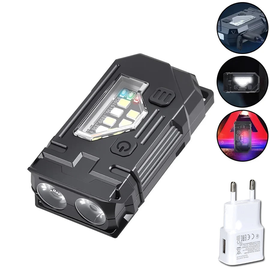 Powerful EDC Pocket Keychain Flashlight Mini Rechargeable LED Light Multifunctional Magnetic COB Torch for Outdoor Camping Lamp Oasis Select Non-rotatable-A-EU