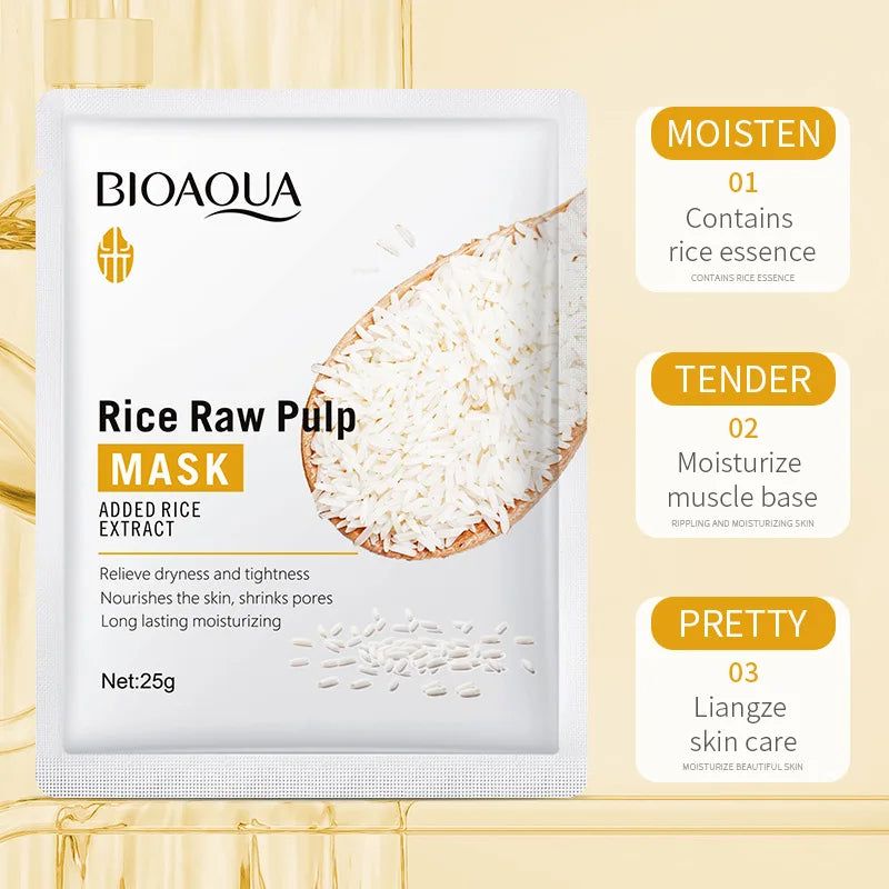 BIOAQUA Rice Raw Pulp Face Mask – Whitening & Hydrating 10pk Sheet Face Mask Oasis Select