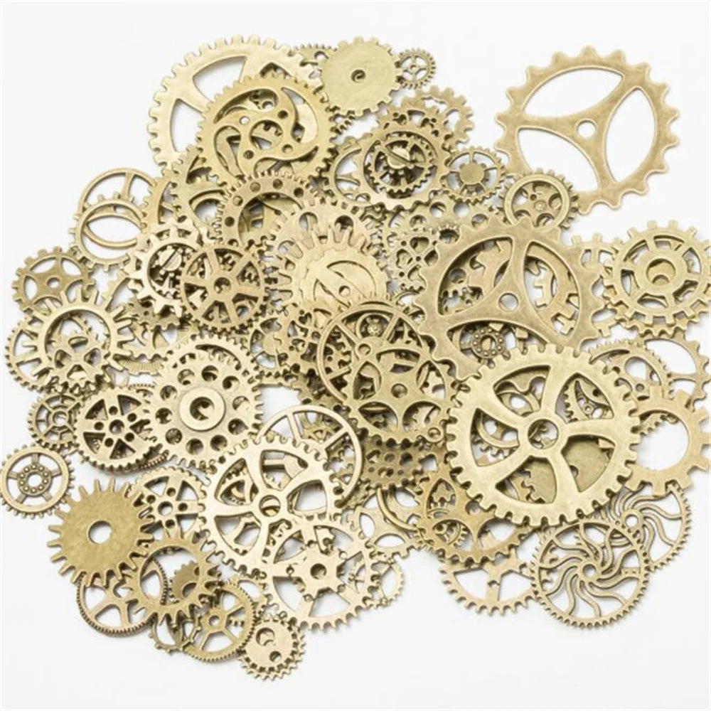 50g Antique Steampunk Gear Accessories Decor DIY Metal Pendants Charms for DIY Necklace Bracelet Crafting Jewelry Making Decor Oasis Select Antique Bronze 50g