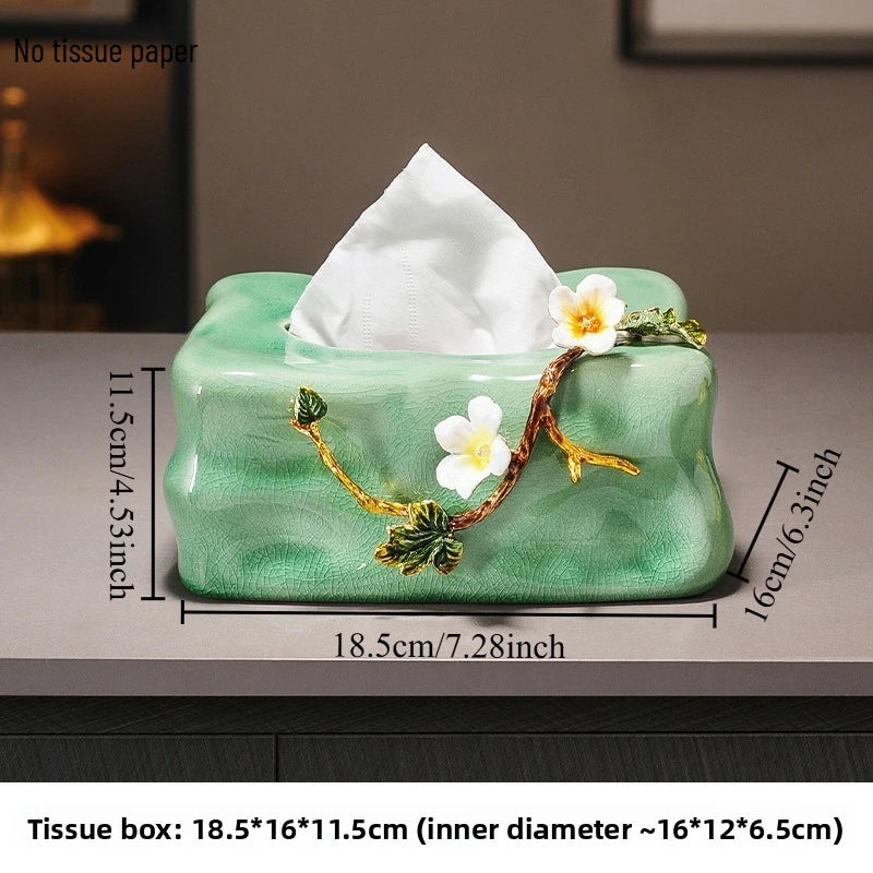 High End Ceramic Tissue Box Living Room Light Luxury Desktop Household Paper Drawer Box Study Decoration Ornament Oasis Select Green - Square