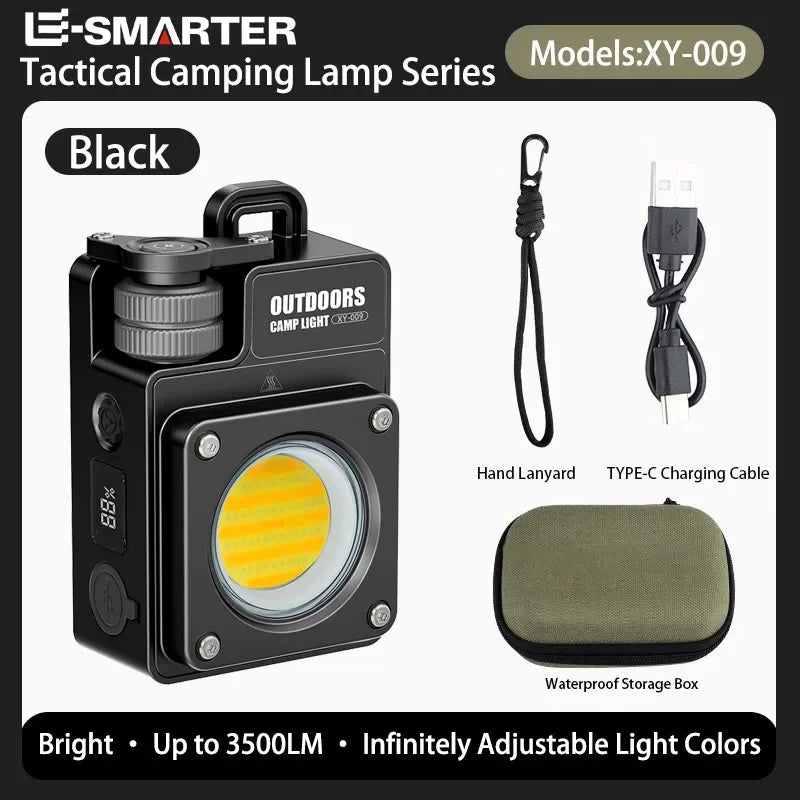 COB Camping Light with Magnetic Hook Emergency Charger, IPX4 Waterproof Camping Lantern LED Light for Outdoor Oasis Select XY009 black