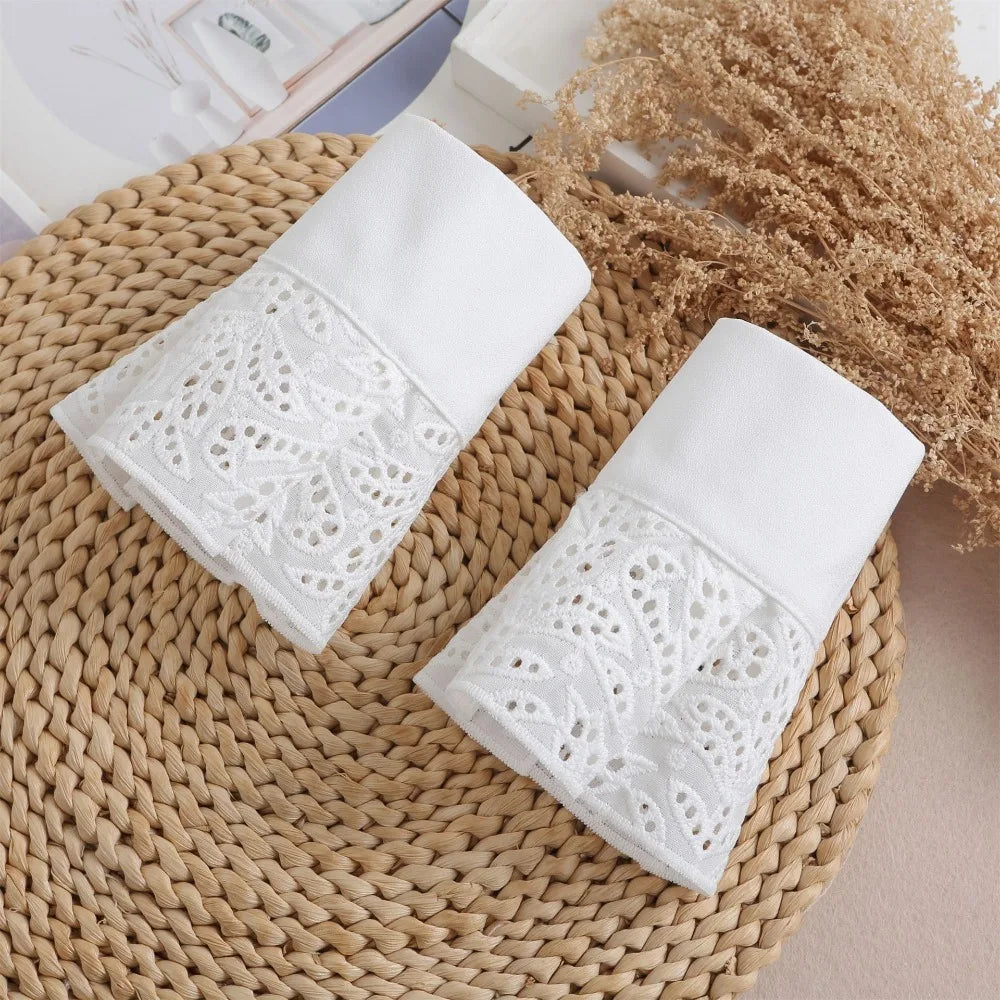 Fashion Polyester Detachable Lace Sleeves Lace White Fake Arm Sleeves Floral Embroidery Cuffs Women Oasis Select D