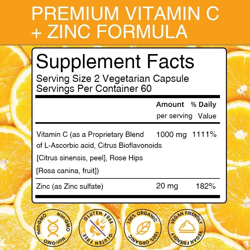 VitaKit Vitamin C 1000mg + Zinc 20mg – 120 Vegan Capsules Vitamin Supplement Oasis Select