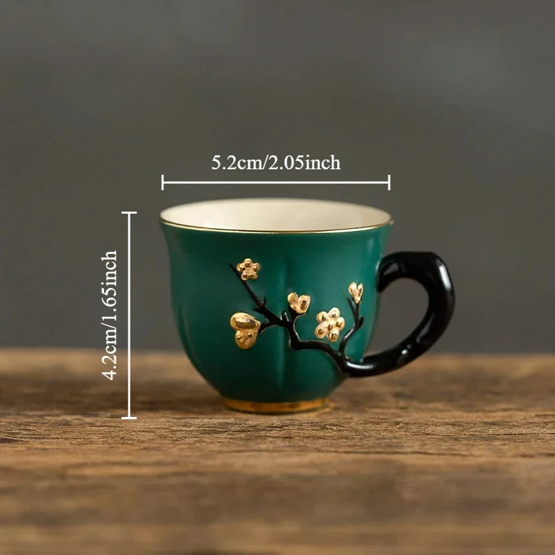 Chinese Handmade Plum Pattern Ceramic Tea Cup Small Coffee Cups with Handle China Porcelain Mugs Tea Set Oasis Select 50ml-B <200ml