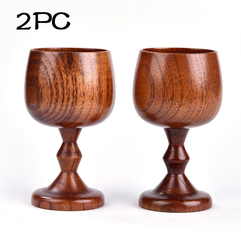 Handmade Natural Spruce wood Goblet Cup Environmental Classical Wine Glass Round Red Wine Teapcup Solid Wooden Goblets Drinkware Oasis Select 2PC 101-200ml