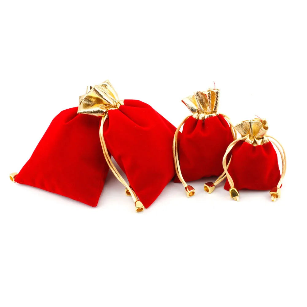 9/18/27pcs elegant red buttoned jewelry bags, 7x9cm, Christmas gifts, New Year gift drawstring, plush bags Oasis Select