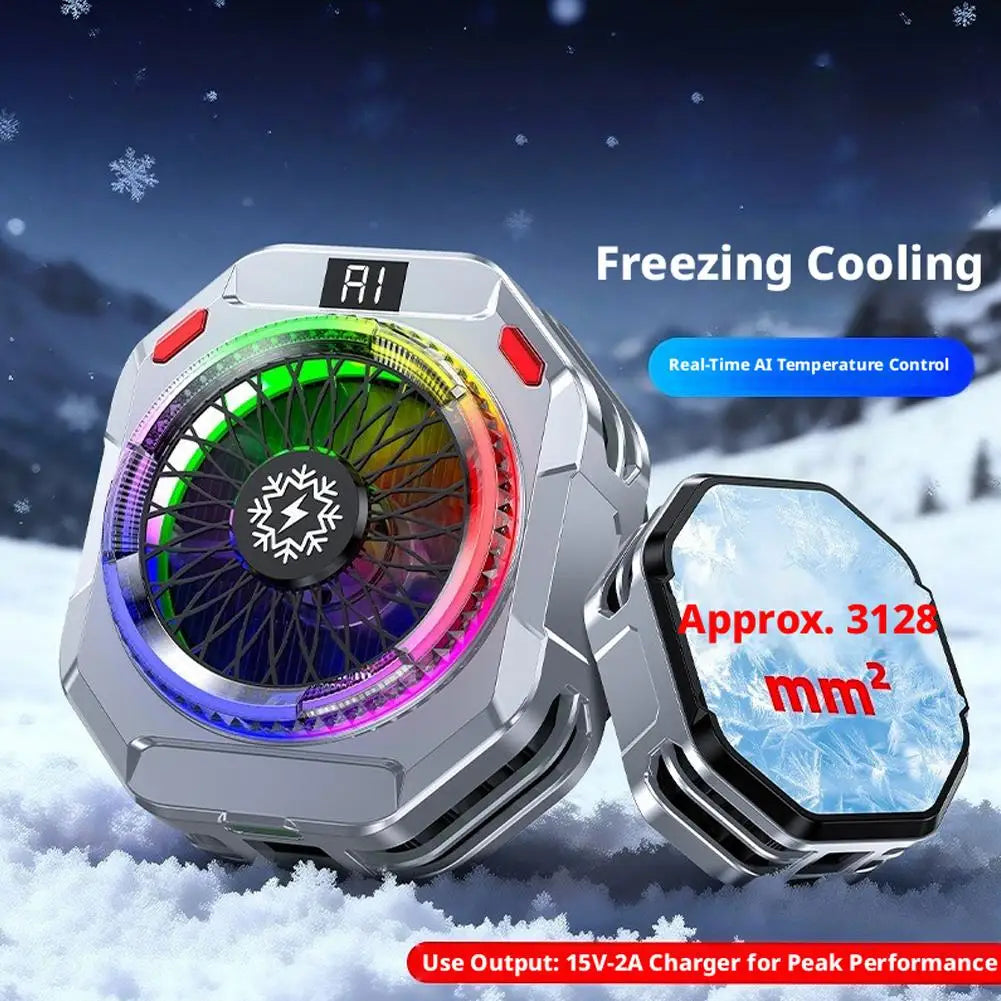 Semiconductor Phone Cooler, 2-in-1 Magnetic Back Clip Radiator, AI Smart Temperature Control, with RGB Lights & Adjustable Modle Oasis Select