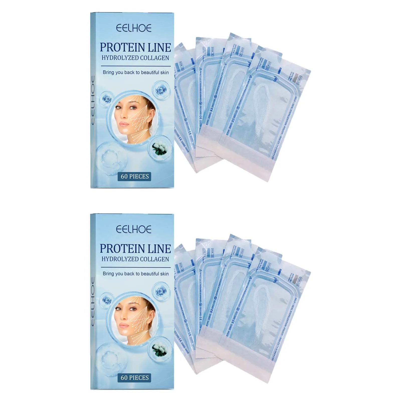 60Pcs Gold Protein Line Fade Wrinkle Firming Facial No Needle Absorbable Smoothing Hydrolyzed Collagen Thread Serum Oasis Select 120Pcs