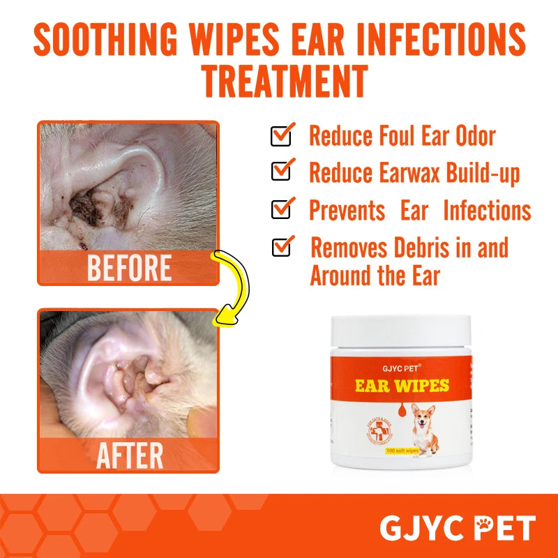 Pet Ear Wet Wipes Dog Ear Odor Remover Anti Ticks Mites Relieve Itching Non Toxic Against Infection Cat Ear Cleaning Paper100pcs Oasis Select