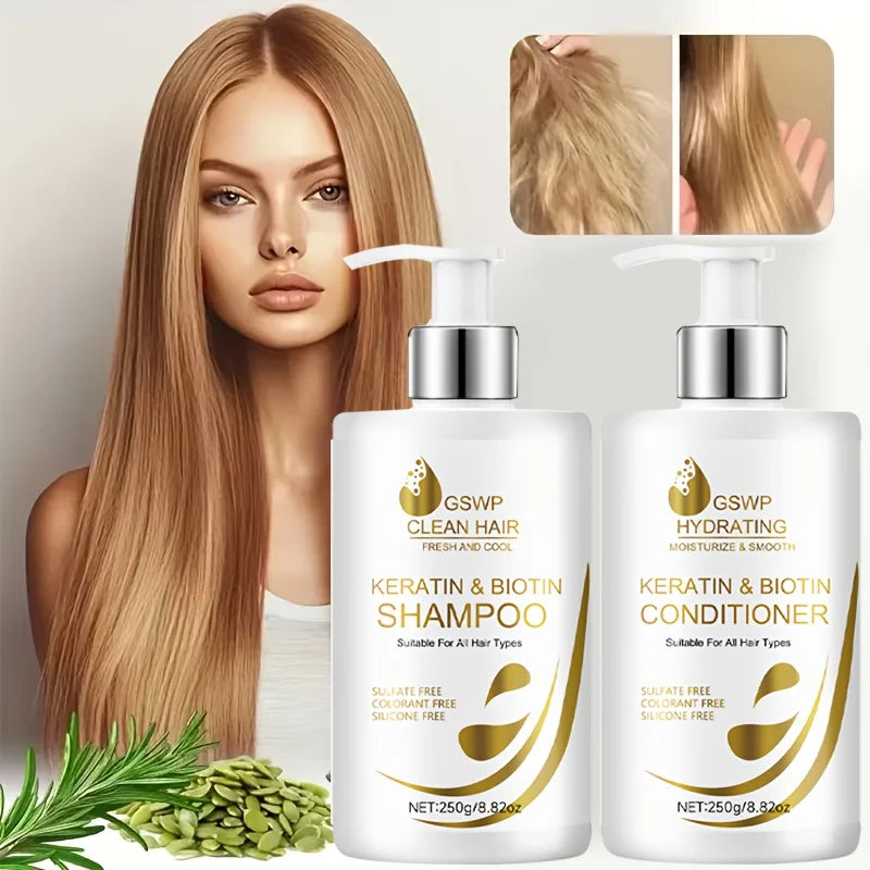 GSWP Keratin Biotin Shampoo & Conditioner, Large Size, Deep Moisturizing, Gentle Cleansing, Smooth & Silky,Lightweight.250g+250g Oasis Select Hair Care Set