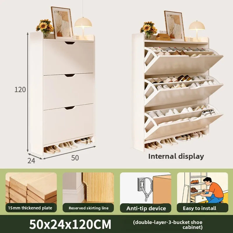 Solid wood shoe cabinet large-capacity multi-layer storage integrated of the home small narrow tipping bucket shoe Oasis Select Double layer 50 B