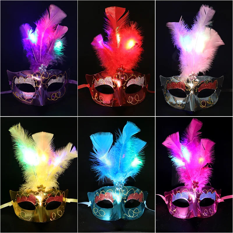 LED Glow Feather Butterfly Masquerade Mask | Venetian Party