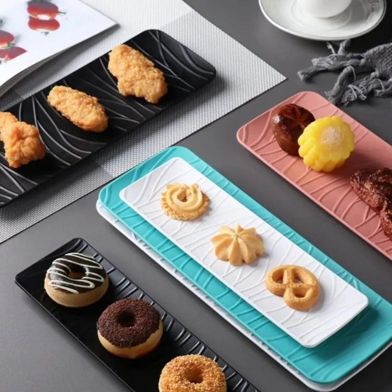 1Pcs Japanese Minimalist Wave Pattern Ceramic Plates Rectangular Serving Platters for Desserts Appetizers & Kitchen Dining Oasis Select