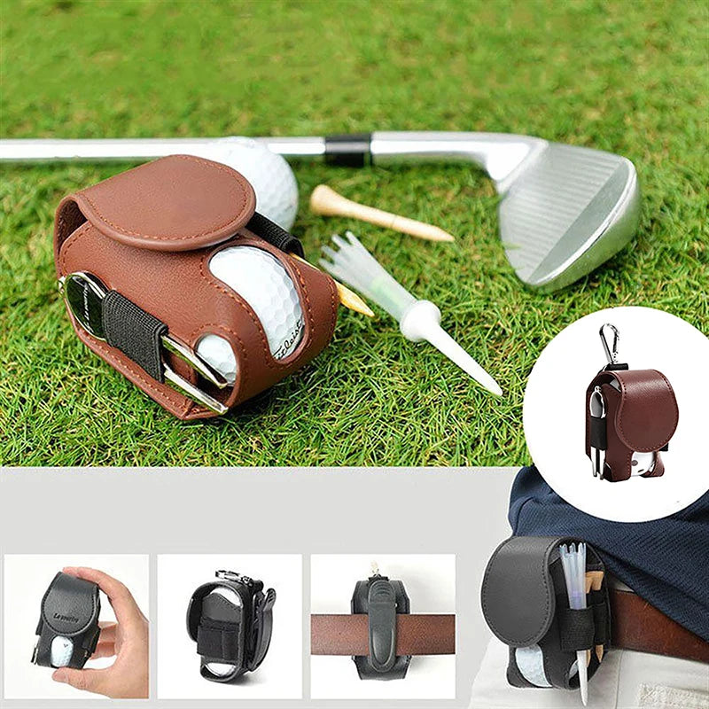1pc Mini Golf Double Ball Bag PU Small Waist Pouch Holder for Golf Balls and Tees Accessory Oasis Select