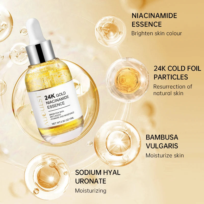24k Gold Niacinamide Face Serum Whitening Moisturizing Dark Spot Removal Hyaluronic Acid Rejuvenation Facial Serum Skin Care Oasis Select