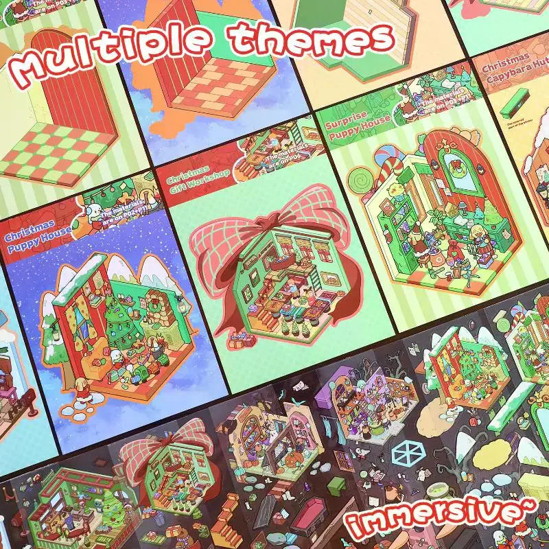 10Pcs/set Cartoon Christmas Miniature Scene Diorama Stickers DIY Handmade Stacked Scrapbook Stickers Holiday Decoration Gifts Oasis Select