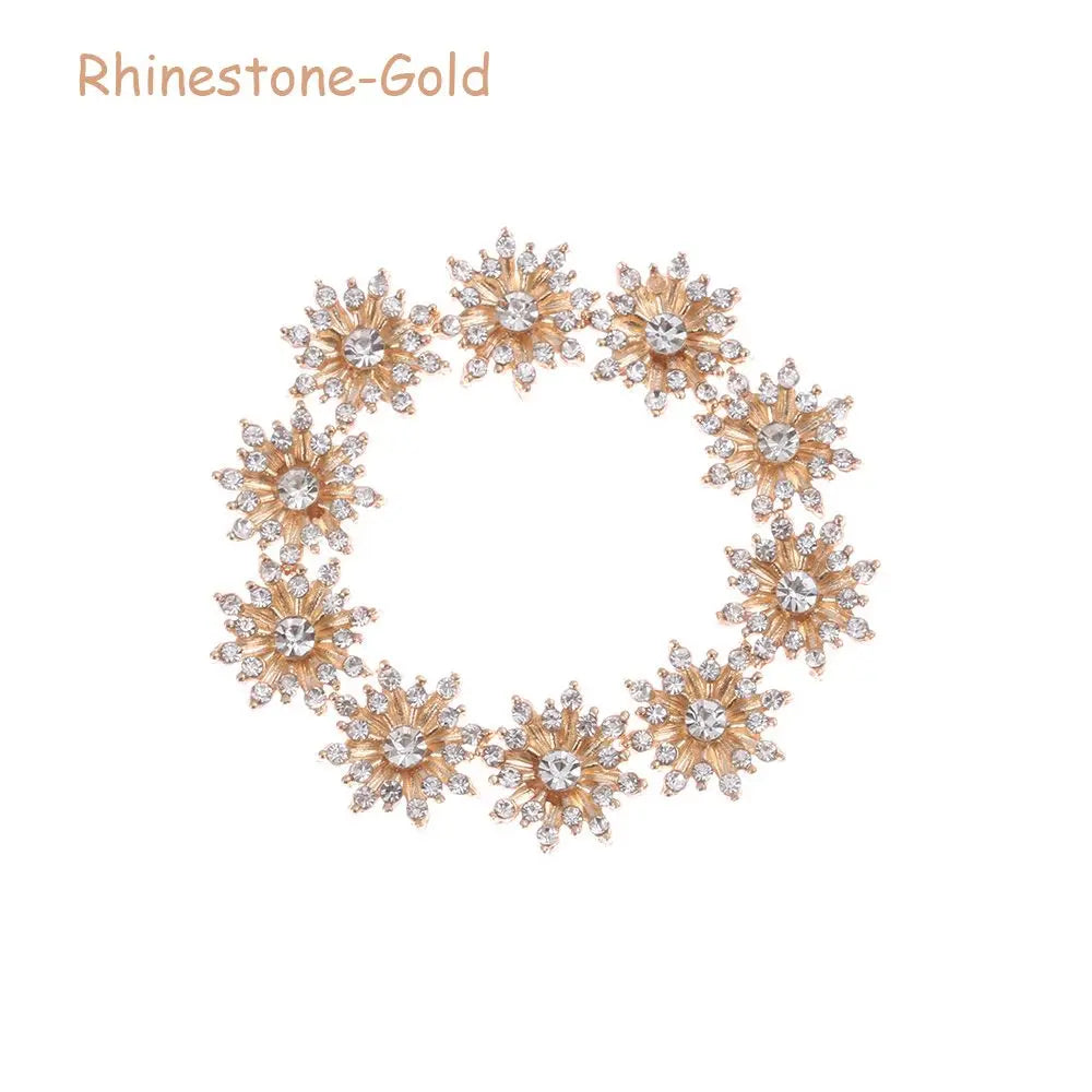 10PCS 16MM Vintage Buttons Clothing Flatback Plating Pearl Buckle Rhinestone Snowflake Cabochon DIY Craft Apparel Sewing Tools Oasis Select Rhinestone -Gold