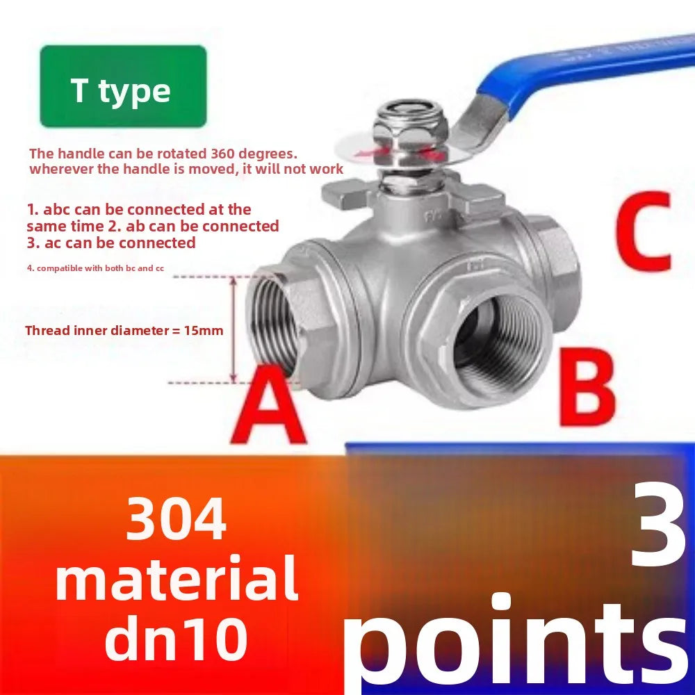1/4 3/8 1/2 3/4 1" BSP Female 304 Stainless Steel T/L Type 3 Way Ball Valve Full Port For Water Oil Air Gas DN25 DN10 DN15 DN20 Oasis Select DN 10
