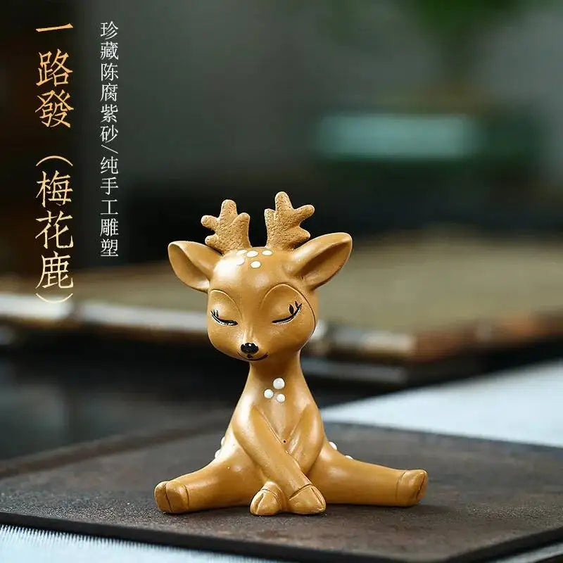 Zisha Tea Pet Plum Blossom Deer Figurine Sculpture Cartoon One Way Tea Play Oasis Select Style 1