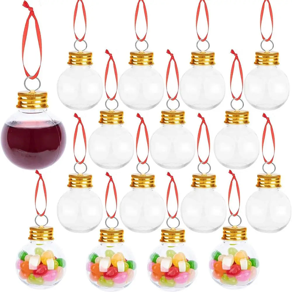 50ml Gold Cap Transparent Fruit Juice Bottle Stubby Round Plastic Bottle Shaped Snowball Bottle Christmas Decorative Bottle Oasis Select